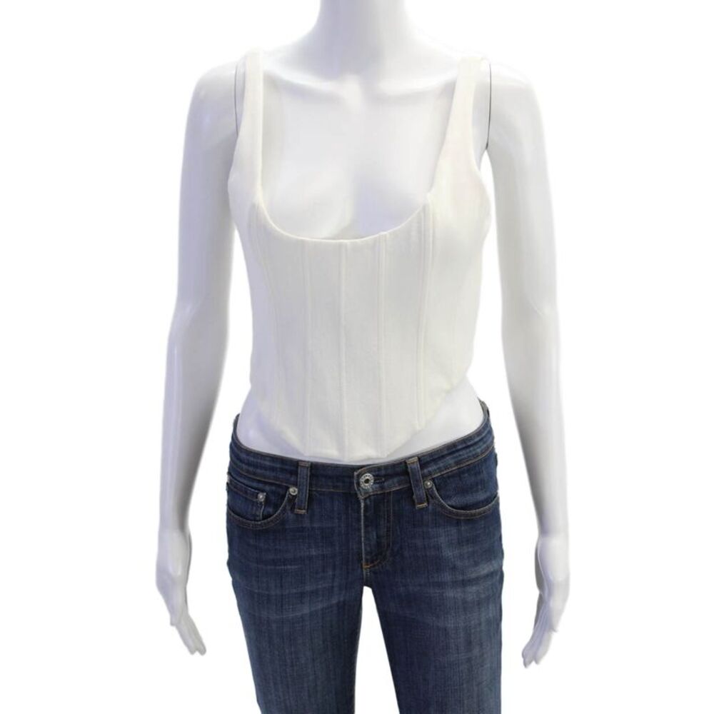 Brock Collection Womens Cotton Ruched Corset Tank Top White Size S